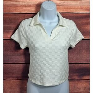 Atelier By Kirious Cream Sweater Top Sz XS Textured Checker Design Blouse